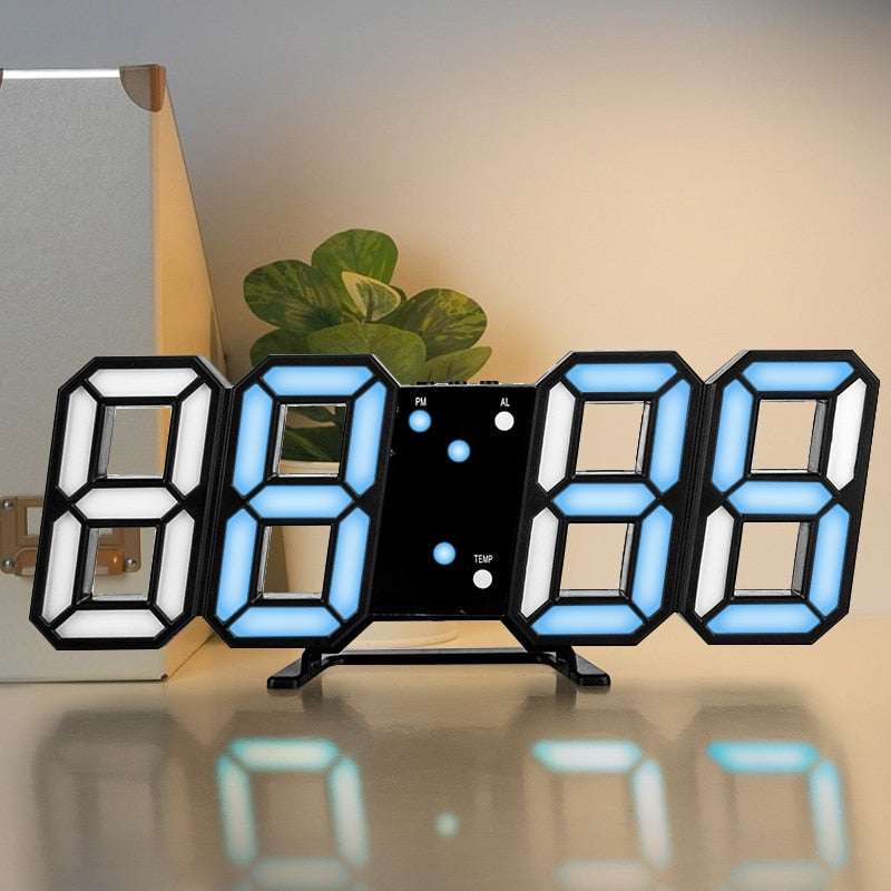 Reloj de Pared Digital Grande azul y negro