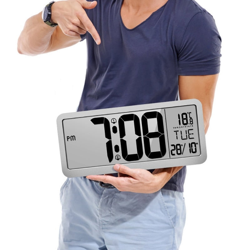 Reloj de Pared Digital Con Batería plata
