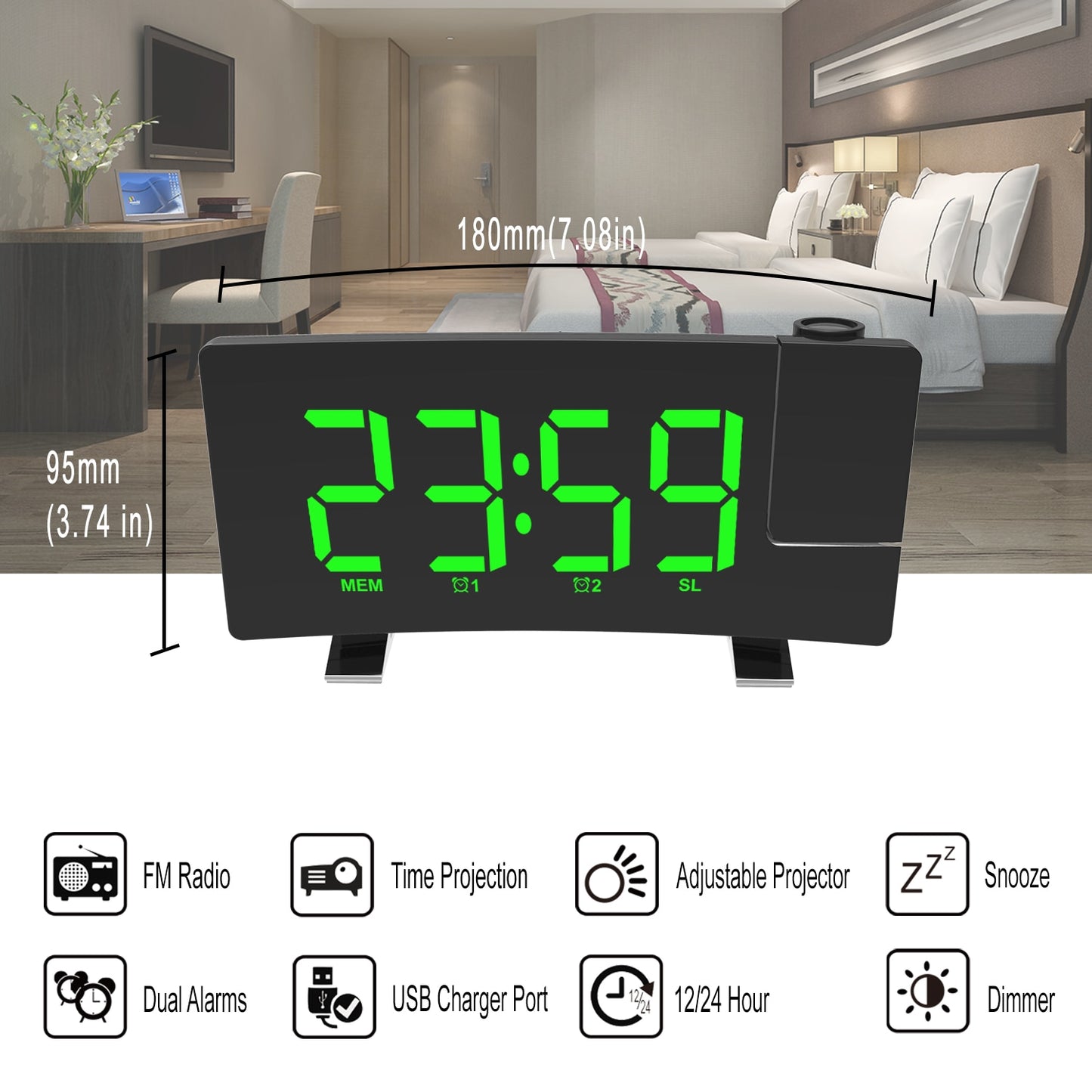Lámpara con reloj despertador verde