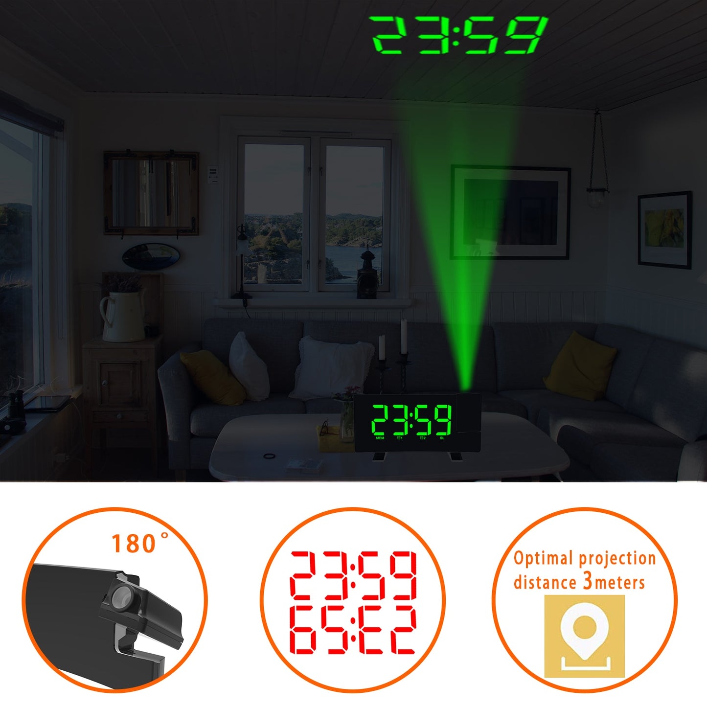 Lámpara con reloj despertador con luz